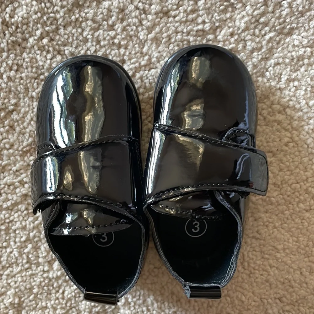 Black patent leather baby boys dress crib shoe 3 New